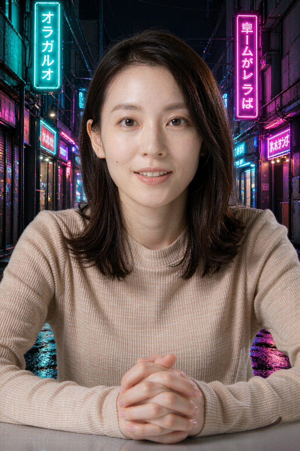 Mintcast live preview with a neon-alley background